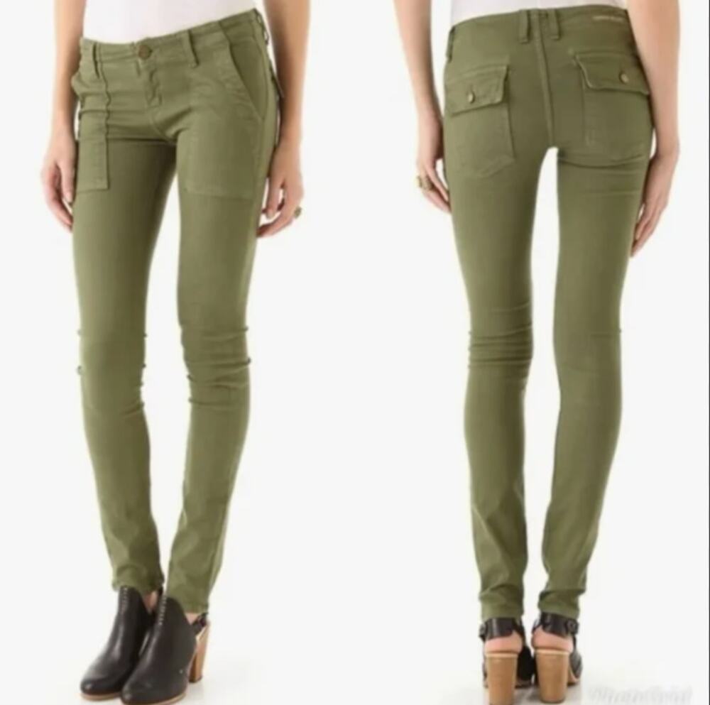 Current Elliott The Combat Skinny Pants Army Green Low Rise Cotton Blend Size 27